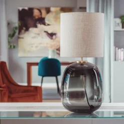 Austra Bordlampe Hvit 35*30 Blågrønn skjerm